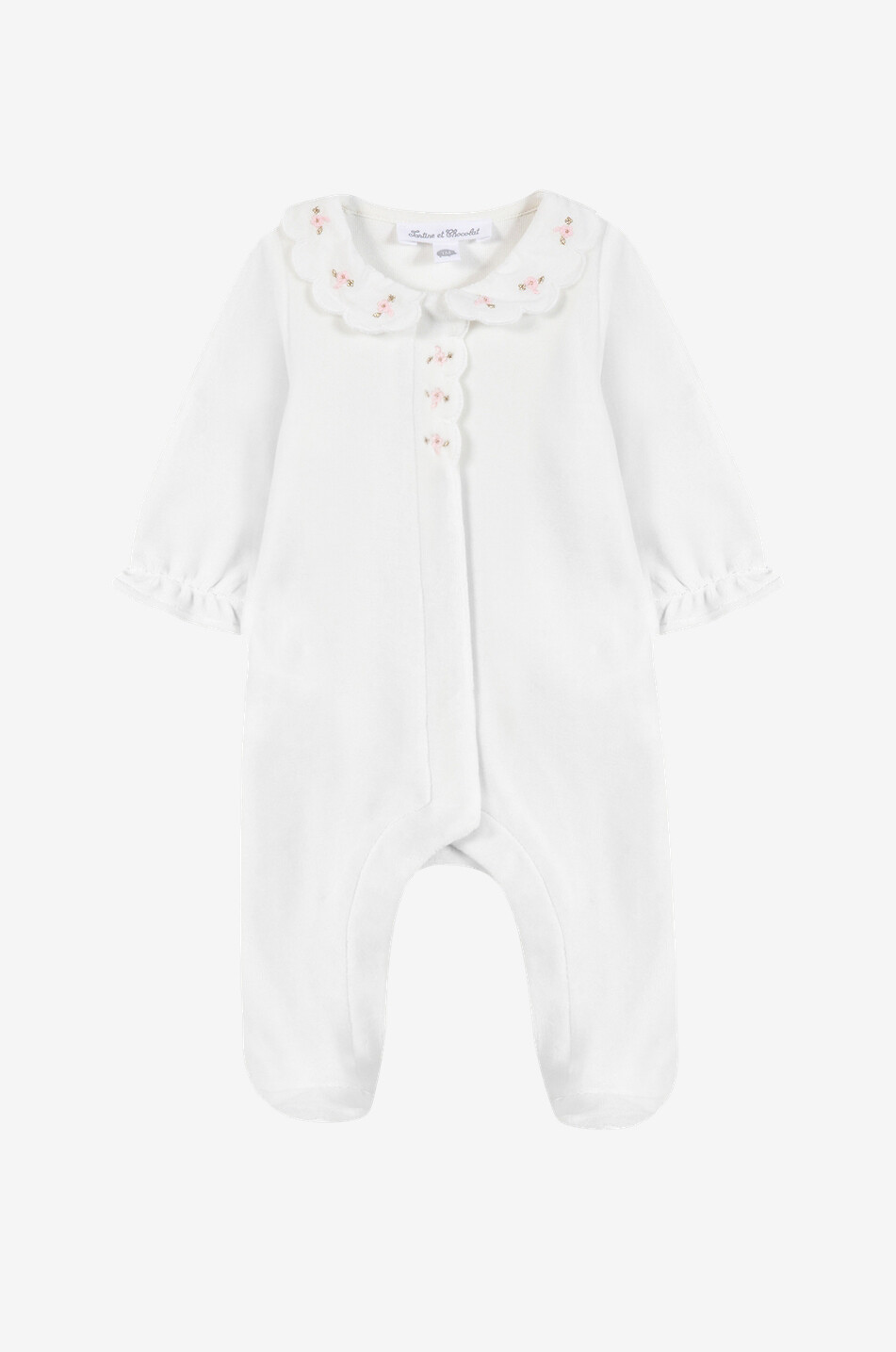TARTINE ET CHOCOLAT Baby-Baumwoll-Pyjama mit Muschelsäumen und Blütenstickereien Baby CREMEFARBEN 1