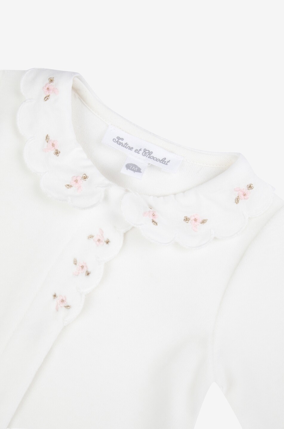 TARTINE ET CHOCOLAT Baby-Baumwoll-Pyjama mit Muschelsäumen und Blütenstickereien Baby CREMEFARBEN 3