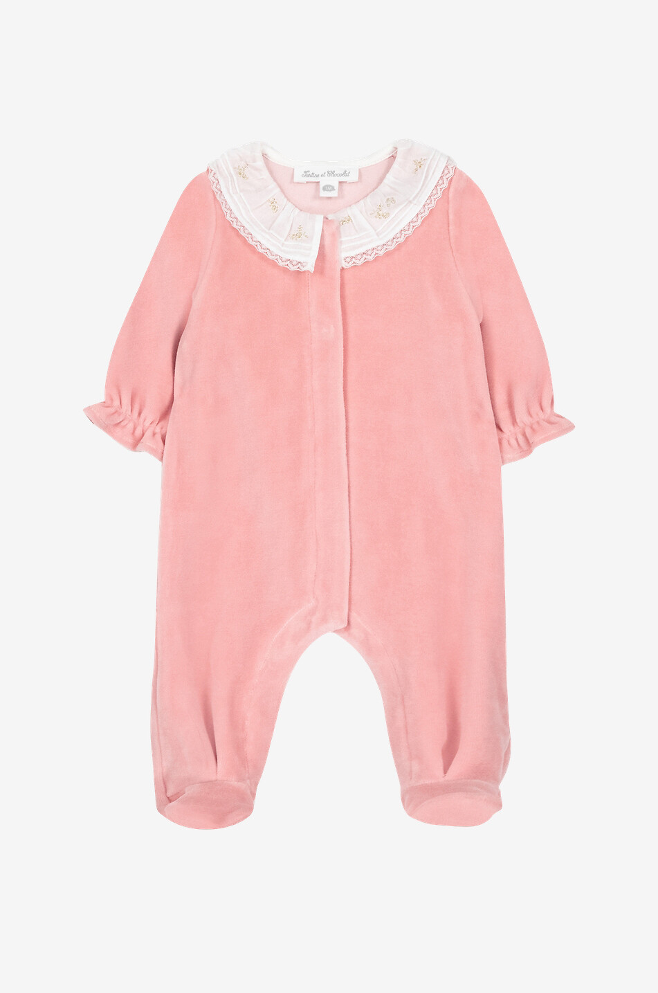 Baby-Samt-Pyjama mit besticktem Voile-Kragen