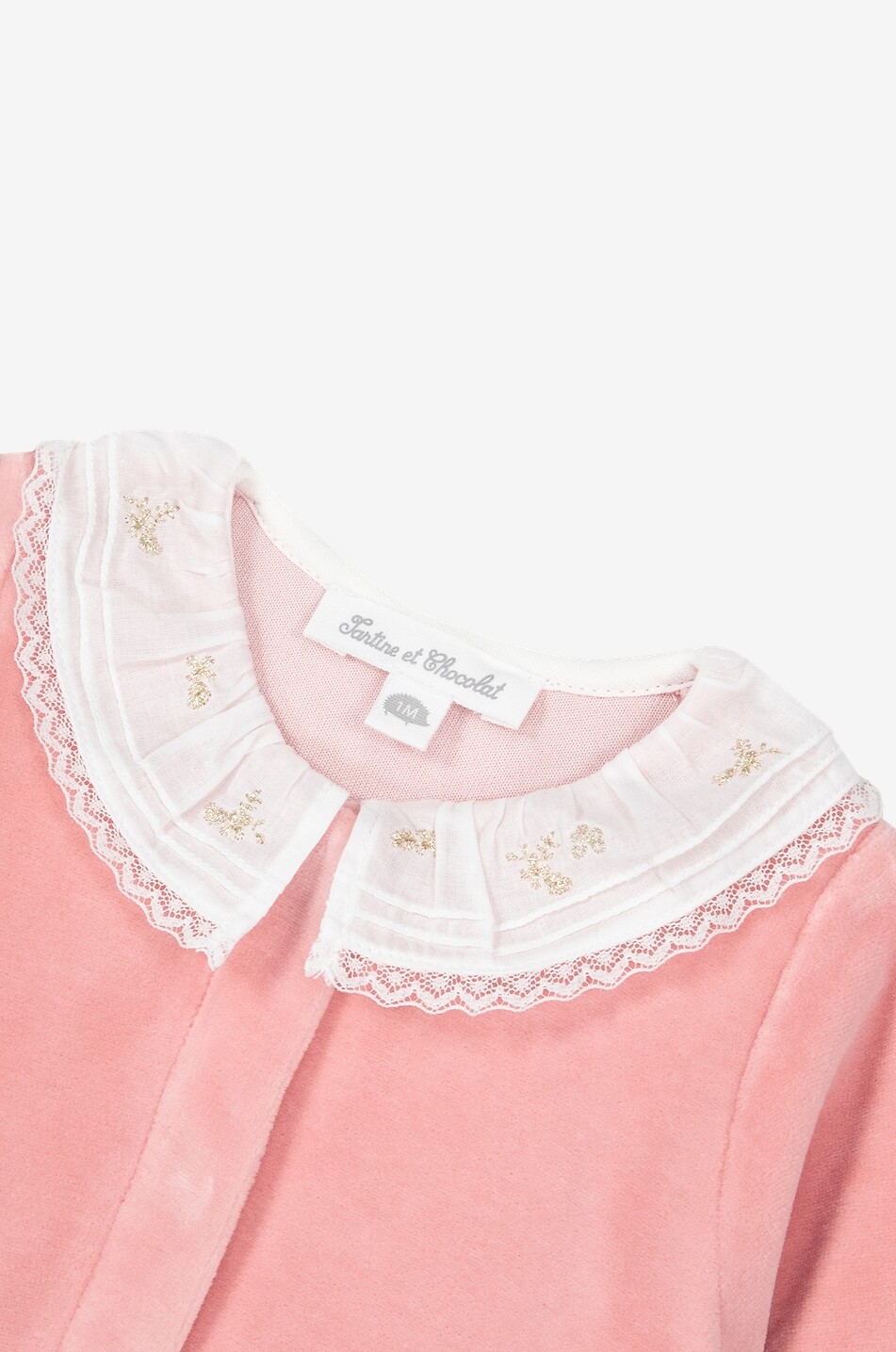 TARTINE ET CHOCOLAT Baby-Samt-Pyjama mit besticktem Voile-Kragen Baby ROSA 3