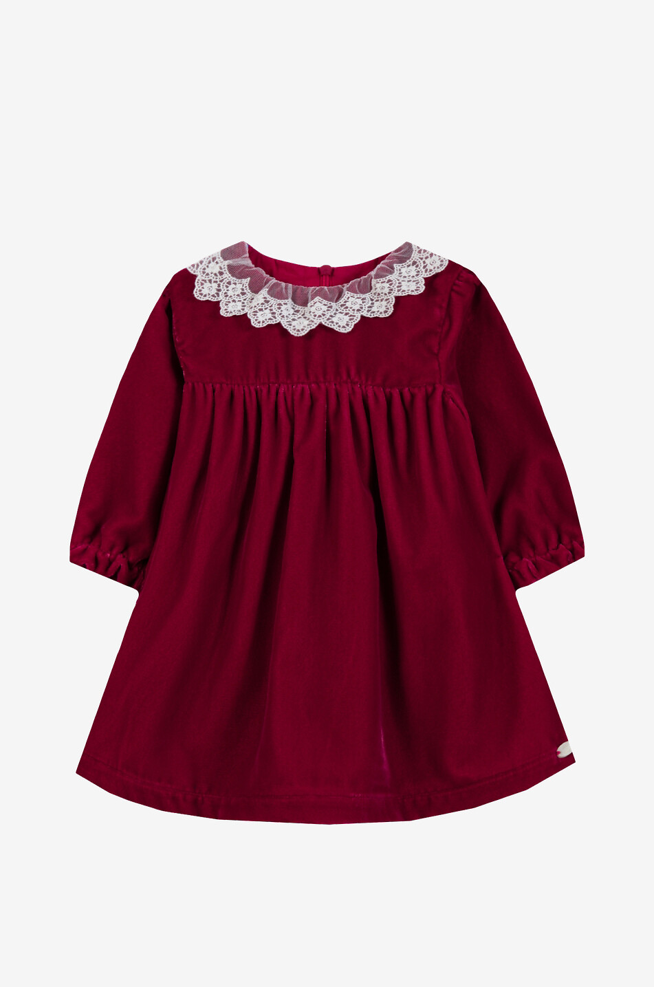 Baby-Langarm-Empire-Kleid aus Samt mit Spitzenkragen