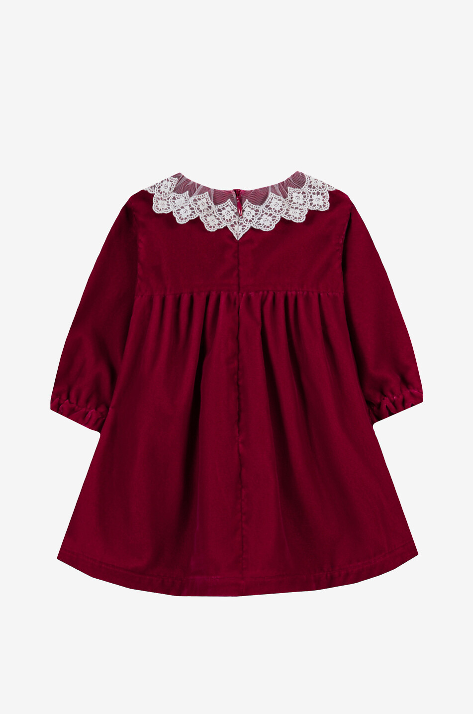 TARTINE ET CHOCOLAT Baby-Langarm-Empire-Kleid aus Samt mit Spitzenkragen Baby DUNKELROT 2