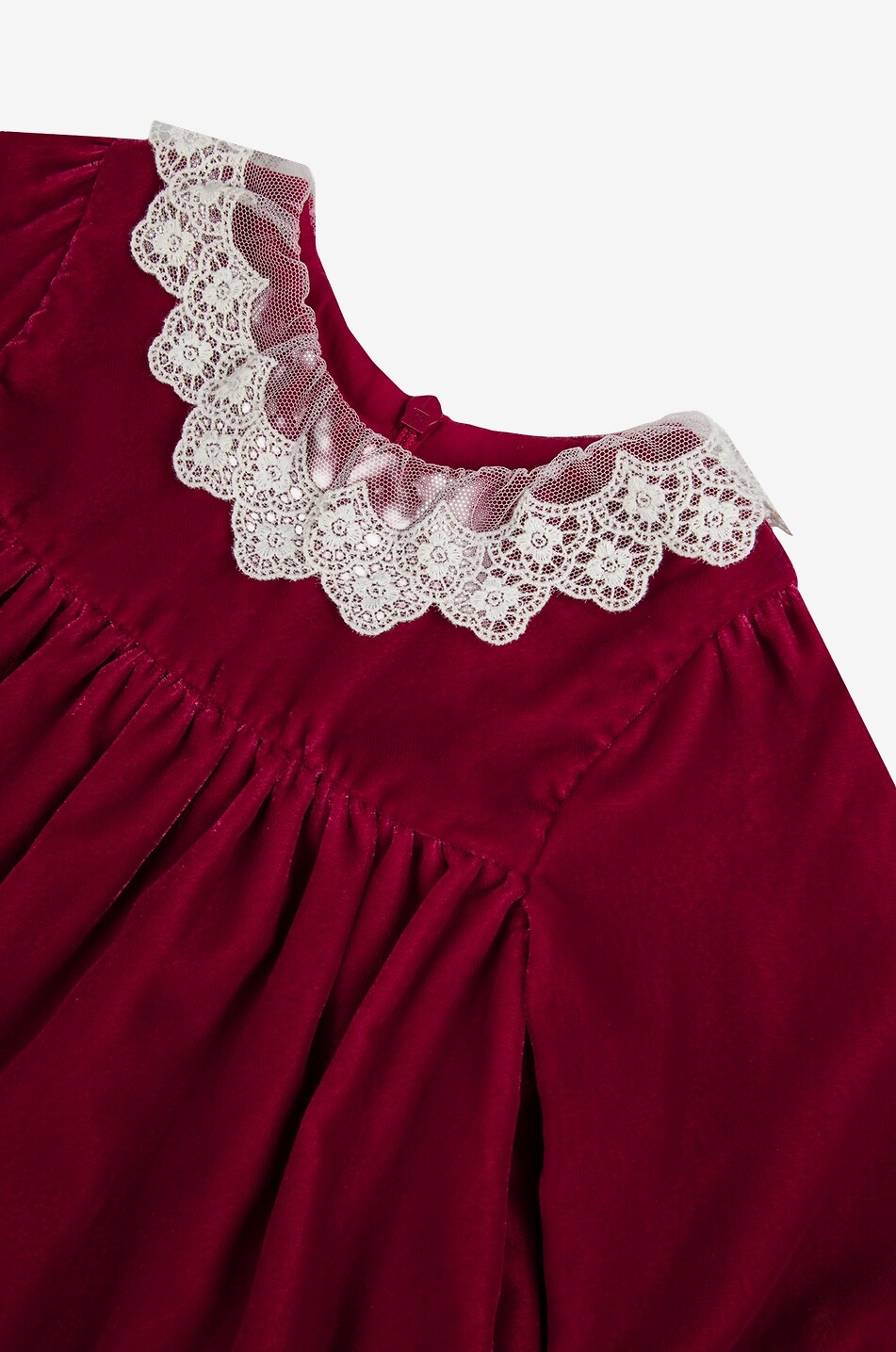 TARTINE ET CHOCOLAT Baby-Langarm-Empire-Kleid aus Samt mit Spitzenkragen Baby DUNKELROT 3