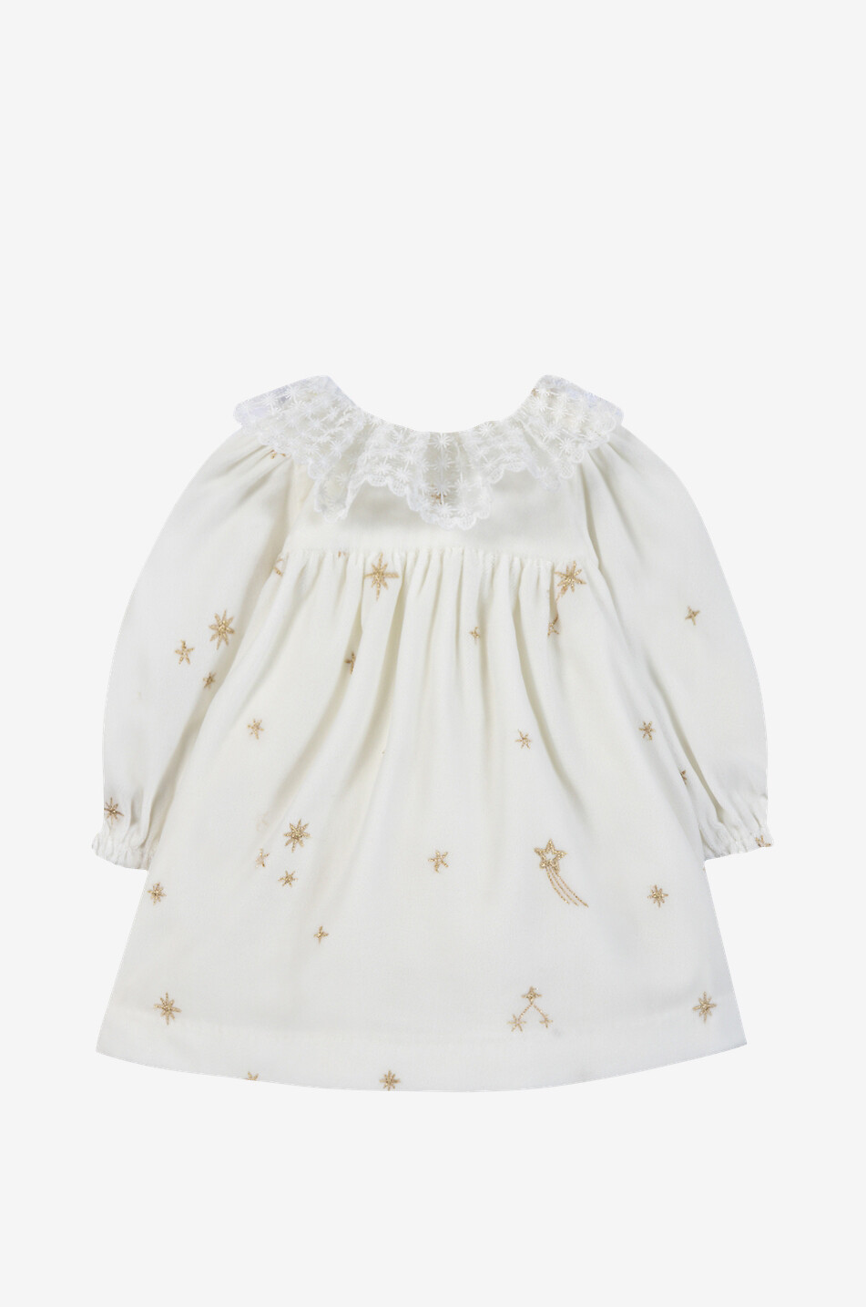 Baby-Langarm-Empire-Kleid aus Samt mit Stern-Stickereien