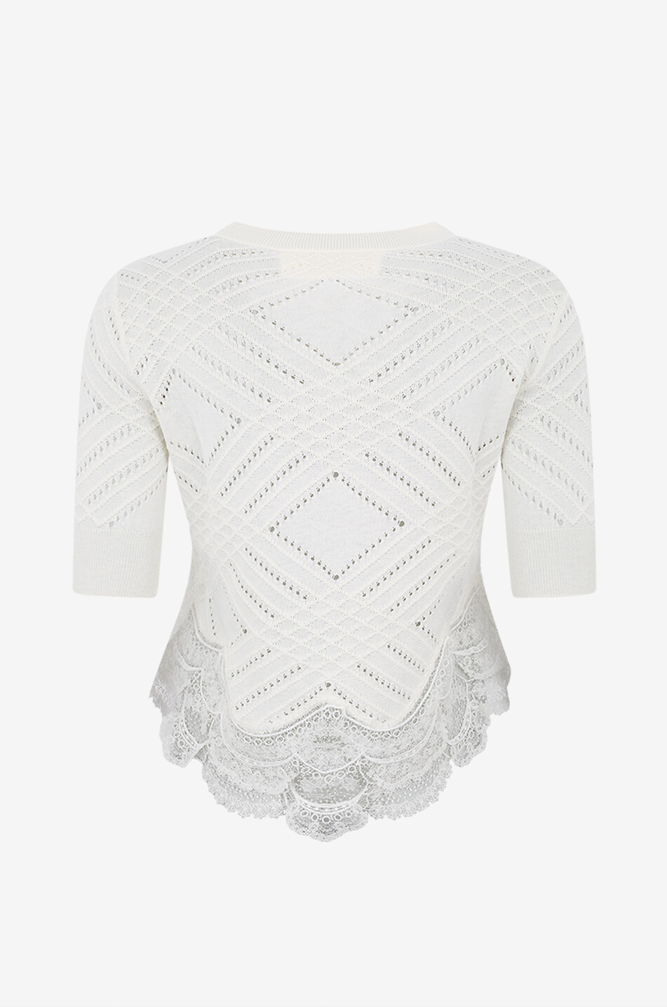 ERMANNO SCERVINO Pull à manches courtes orné de dentelle en soie et coton Femme BLANC 2