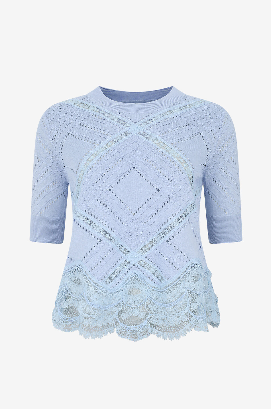 ERMANNO SCERVINO Pull à manches courtes orné de dentelle en soie et coton Femme BLEU CLAIR 1