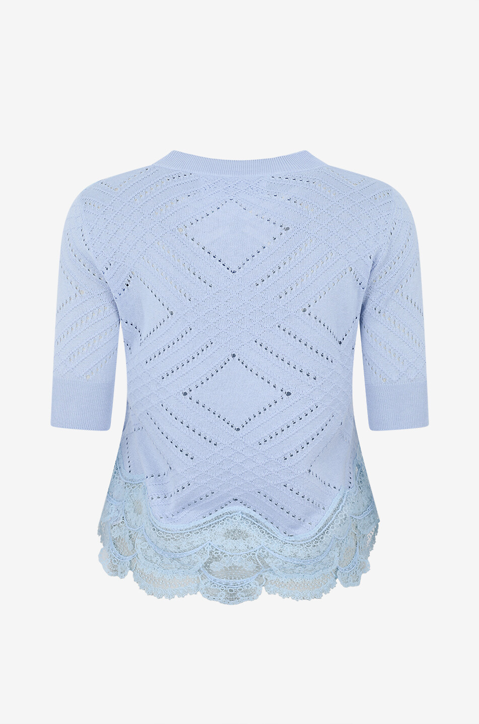 ERMANNO SCERVINO Pull à manches courtes orné de dentelle en soie et coton Femme BLEU CLAIR 2