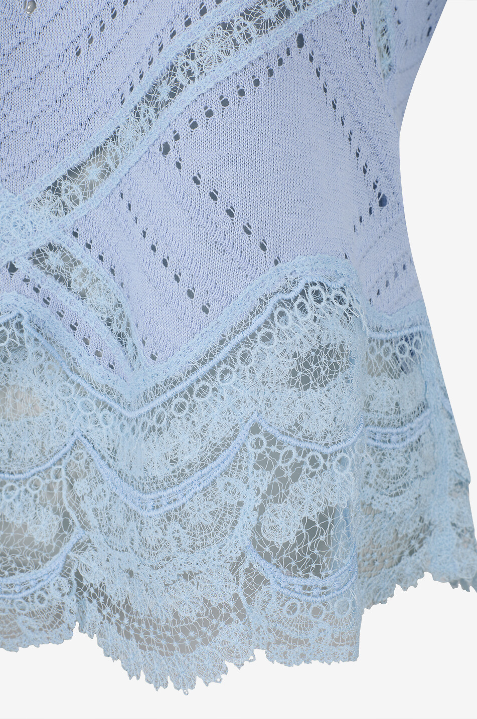 ERMANNO SCERVINO Pull à manches courtes orné de dentelle en soie et coton Femme BLEU CLAIR 4