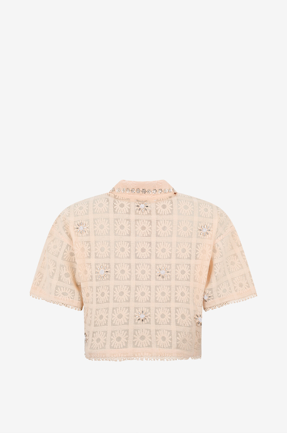MONOKI Kristallbesetztes Kurzarm-Hemd aus Spitze Crystal Damen BEIGE 2
