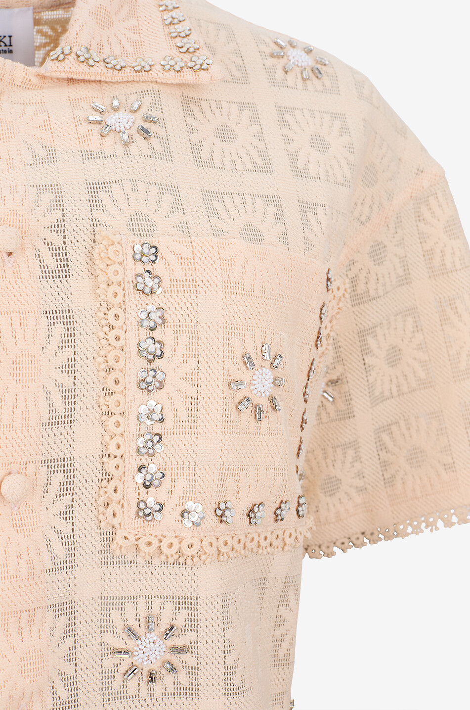 MONOKI Kristallbesetztes Kurzarm-Hemd aus Spitze Crystal Damen BEIGE 3
