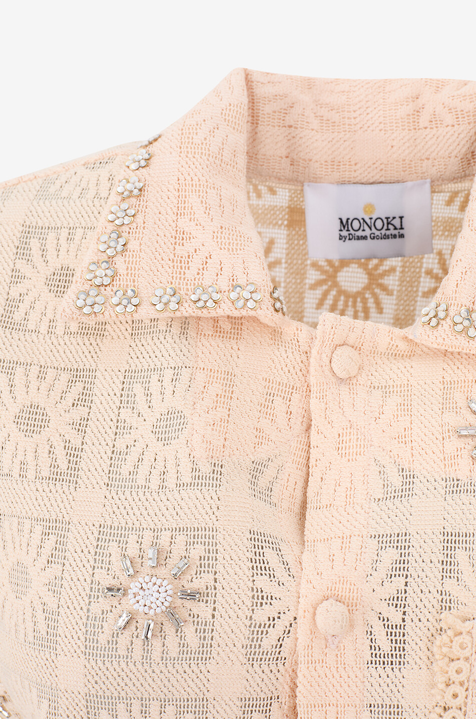 MONOKI Kristallbesetztes Kurzarm-Hemd aus Spitze Crystal Damen BEIGE 4