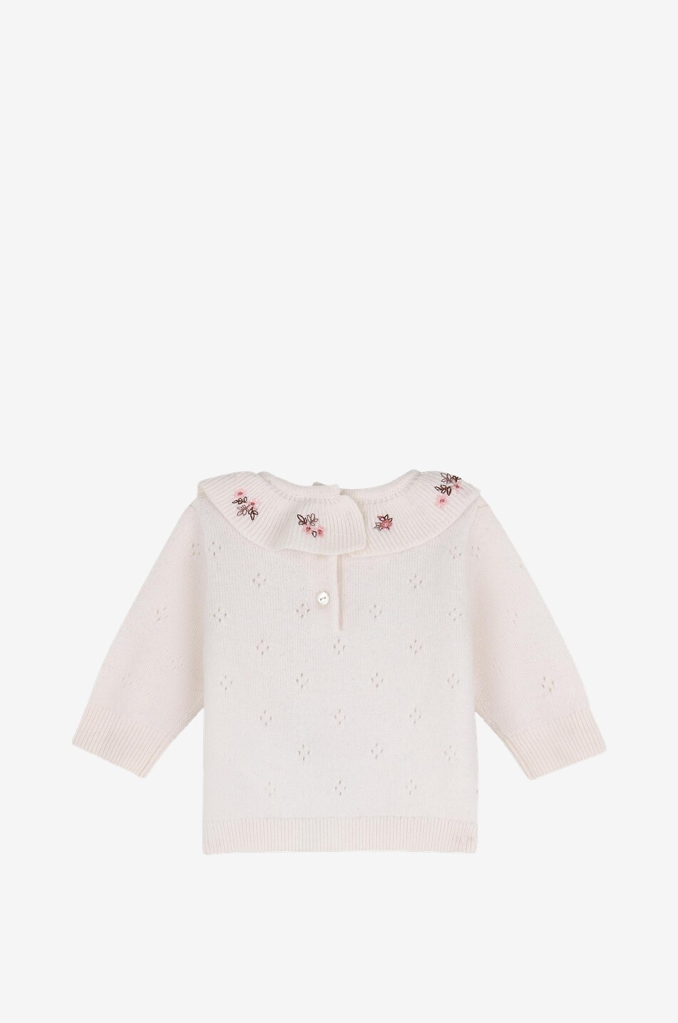 CHLOE Ensemble bébé pull et pantalon en maille ajourée de laine et cachemire brodé fleurs Bébé BLANC CASSE 4