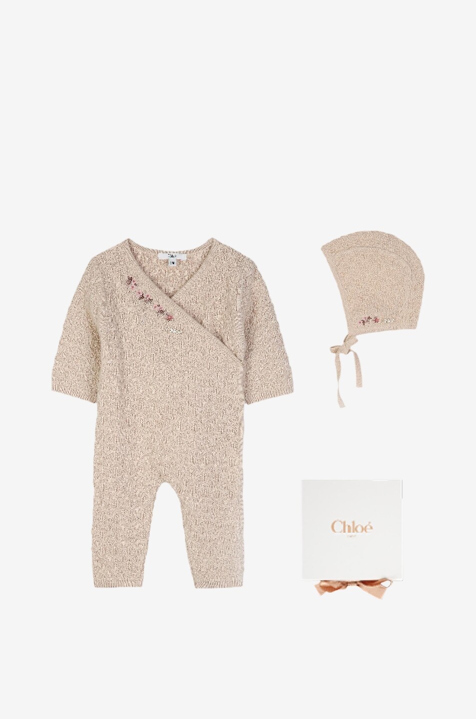 CHLOE Cashmere blend baby knit set all-in-one and beanie Baby BEIGE 1