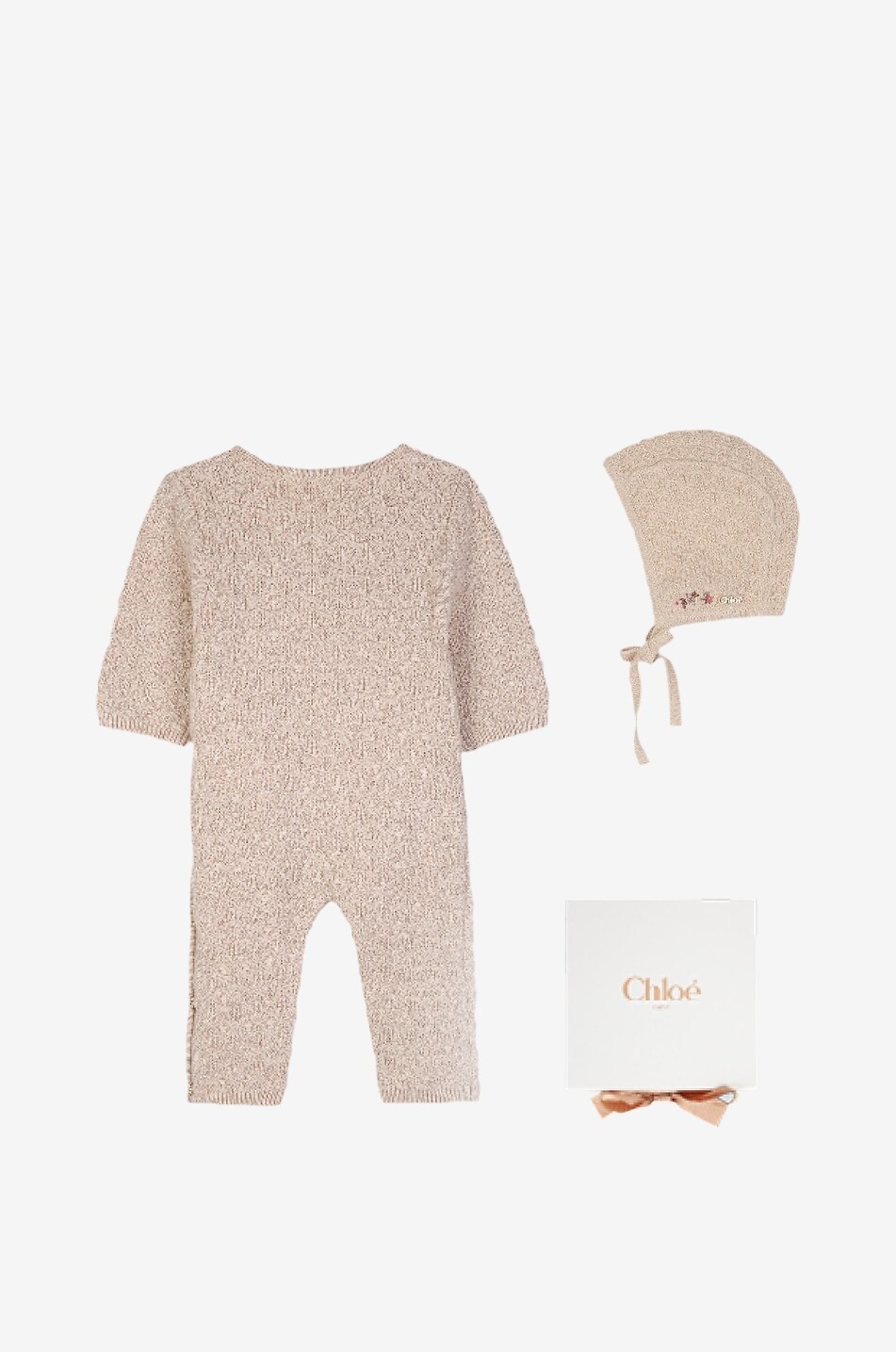 CHLOE Cashmere blend baby knit set all-in-one and beanie Baby BEIGE 2