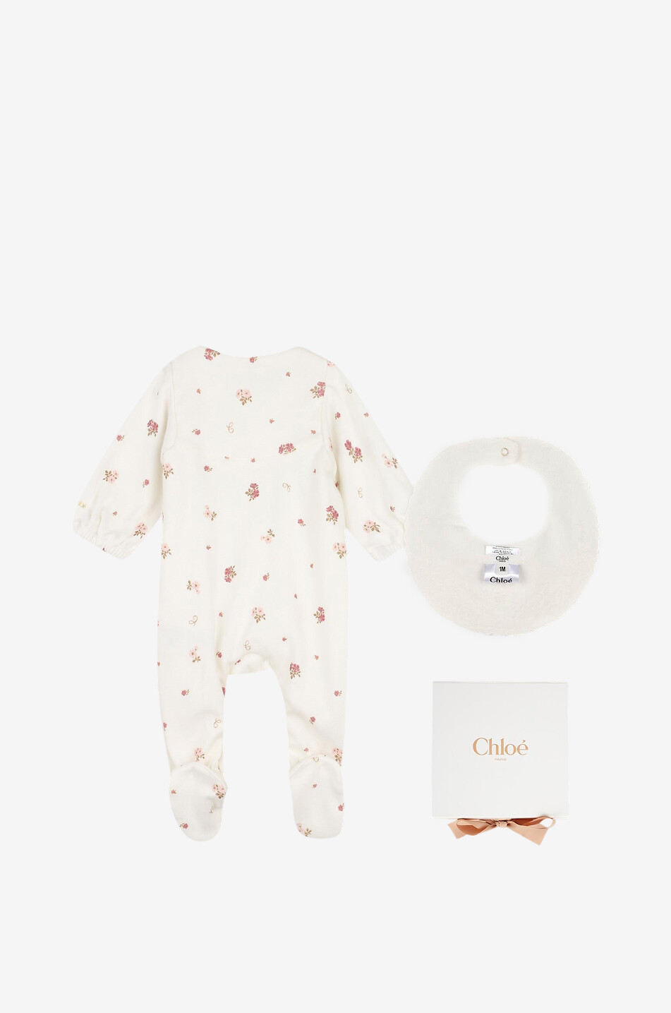 CHLOE Geschenkset mit Pyjama und Lätzchen aus geblümtem Baumwollsamt für Babys Baby CREMEFARBEN 2
