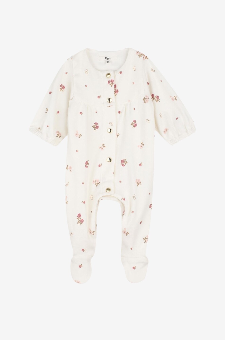 CHLOE Geschenkset mit Pyjama und Lätzchen aus geblümtem Baumwollsamt für Babys Baby CREMEFARBEN 3