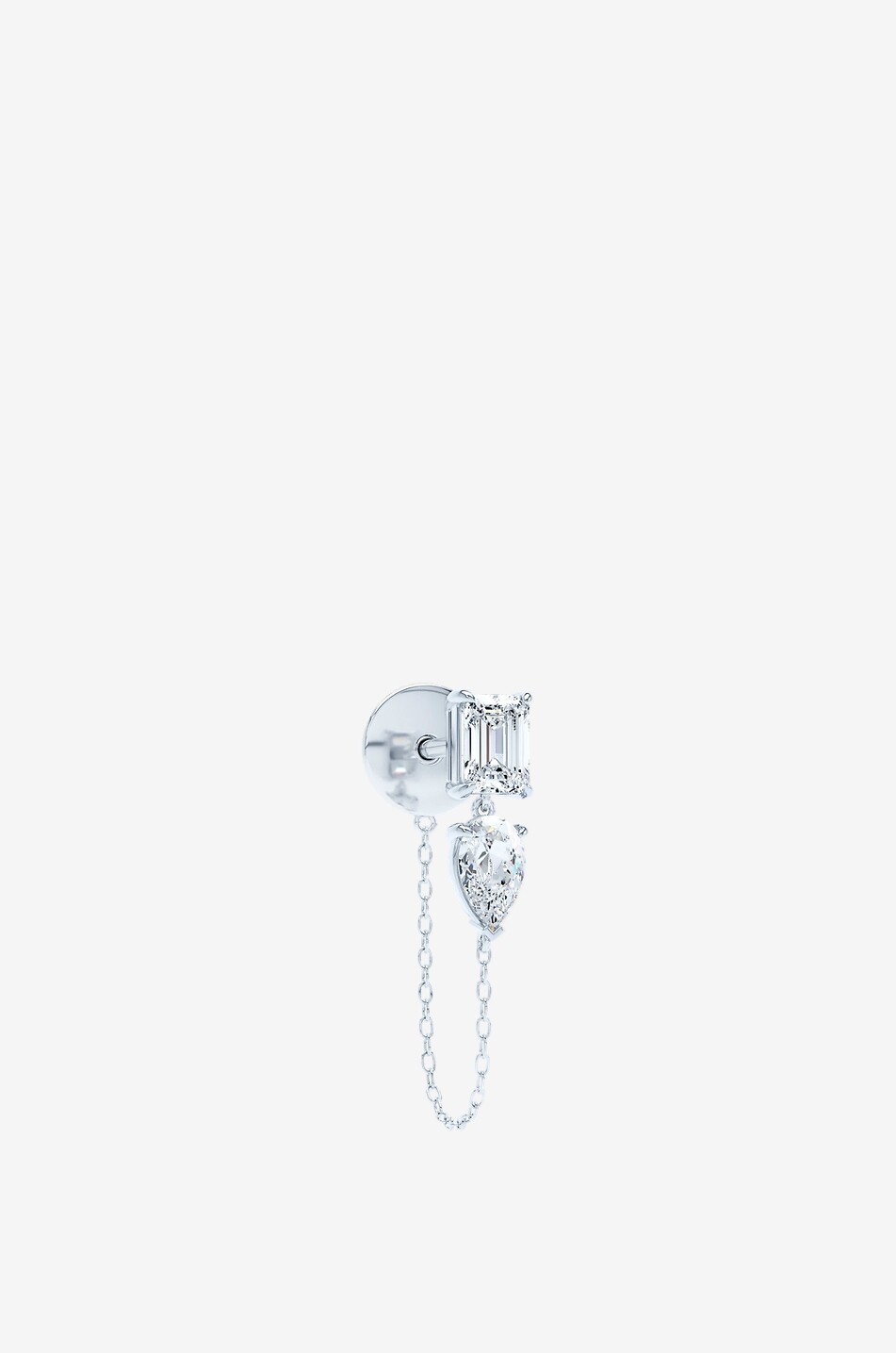LOEV The Emerald Pear Chain-Linked single white gold and diamond stud earring Women SILVER 1