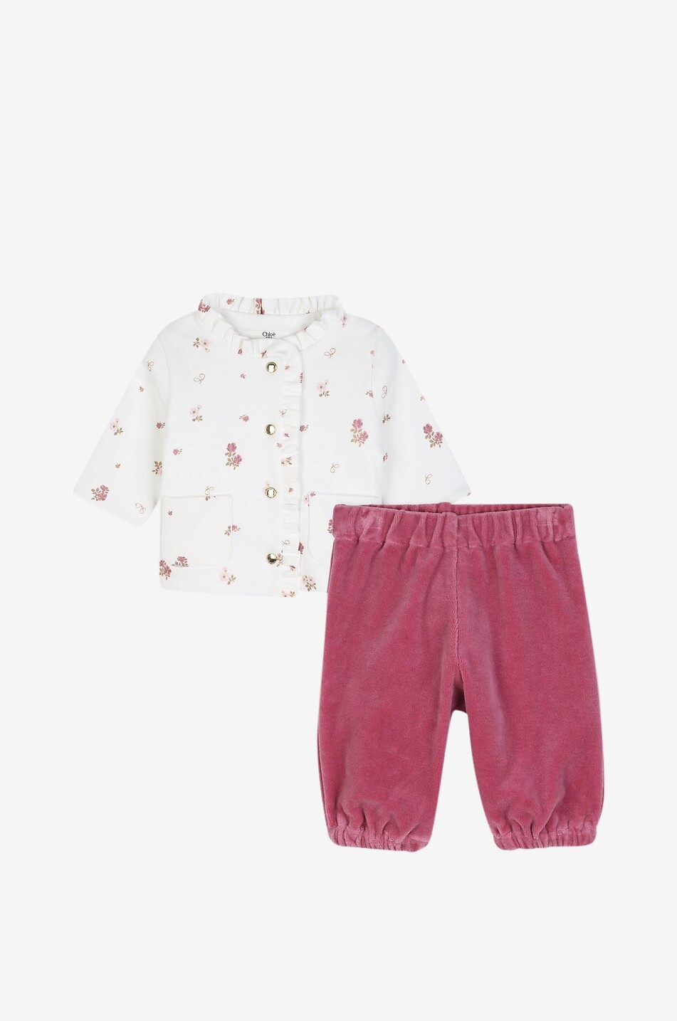 CHLOE Ensemble cardigan et pantalon en coton imprimé fleuri bébé Bébé BLANC CASSE 1