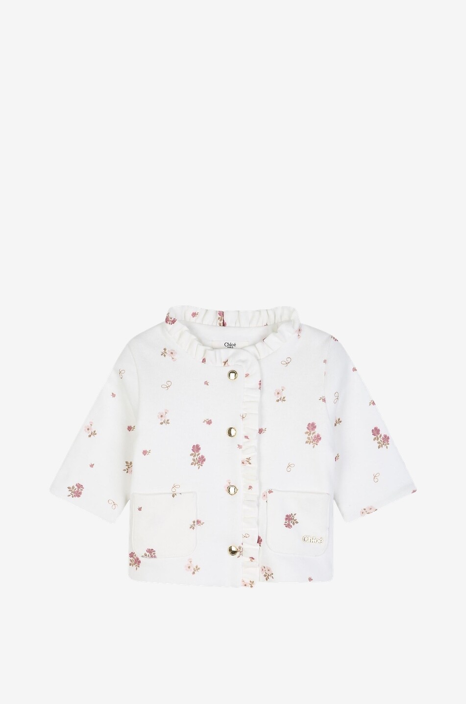 CHLOE Ensemble cardigan et pantalon en coton imprimé fleuri bébé Bébé BLANC CASSE 3