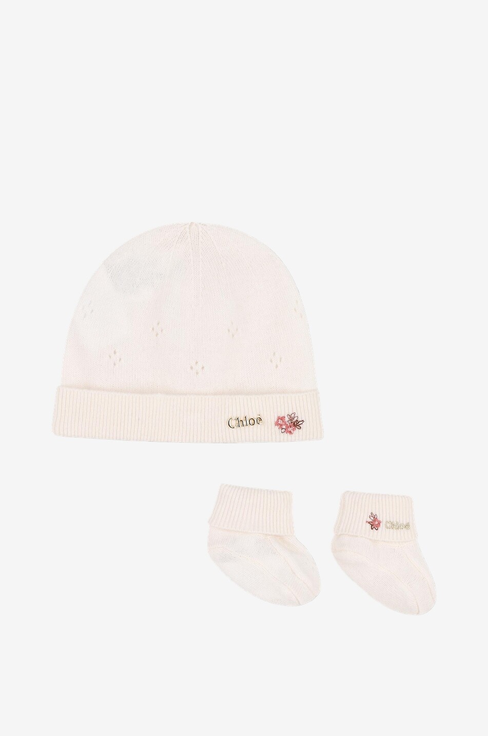CHLOE Coffret bonnet et chaussettes bébé en laine et cachemire Bébé BLANC CASSE 1