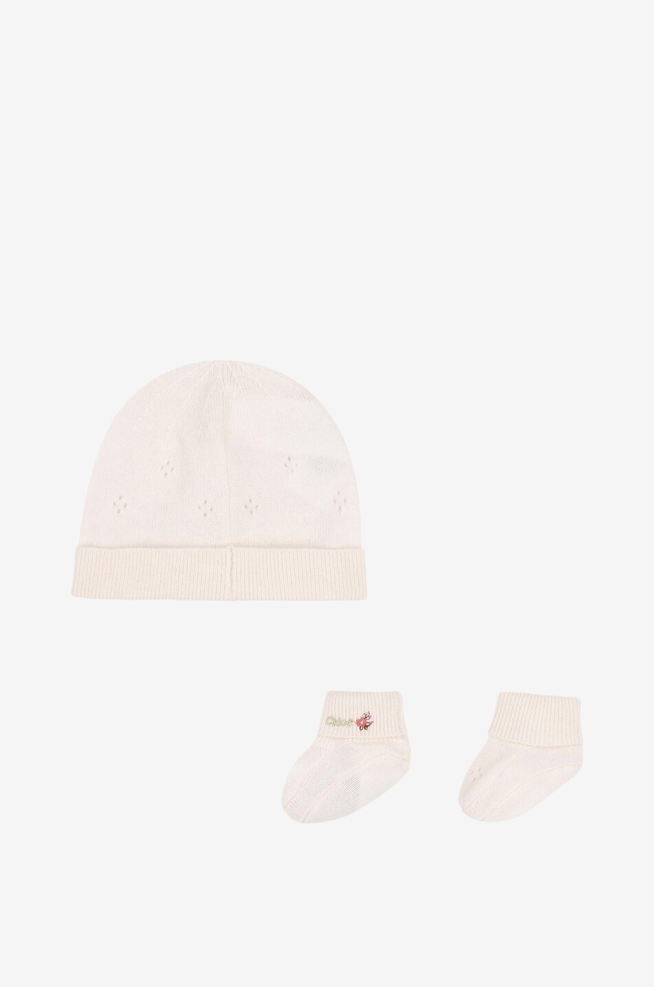 CHLOE Coffret bonnet et chaussettes bébé en laine et cachemire Bébé BLANC CASSE 2