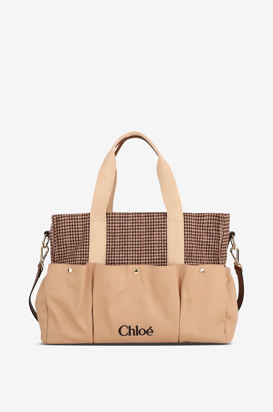 CHLOE Wickeltasche aus Hahnentrittcanvas Baby HELLBRAUN 1