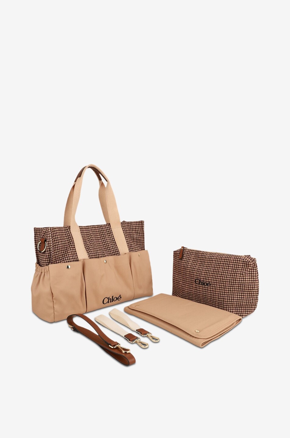 CHLOE Wickeltasche aus Hahnentrittcanvas Baby HELLBRAUN 3