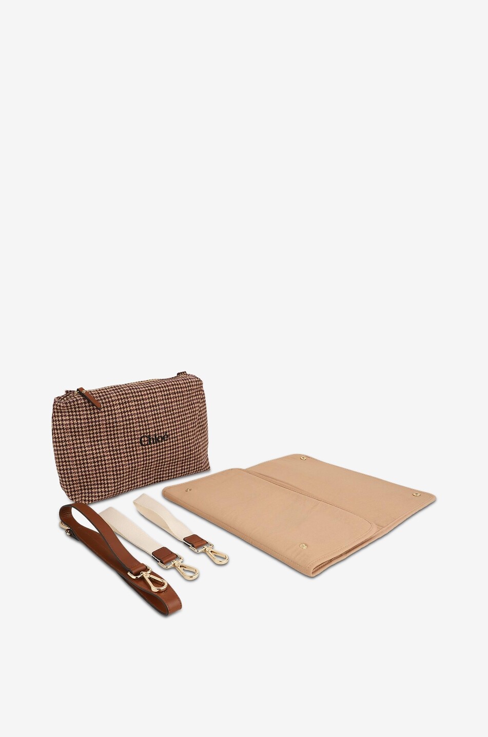 CHLOE Wickeltasche aus Hahnentrittcanvas Baby HELLBRAUN 5