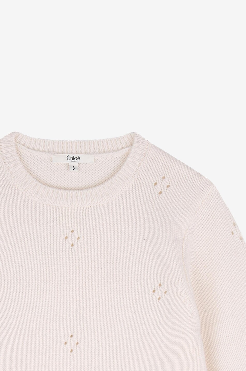 CHLOE Pull ajouré à col rond fille en laine et cachemire Fille BLANC CASSE 3