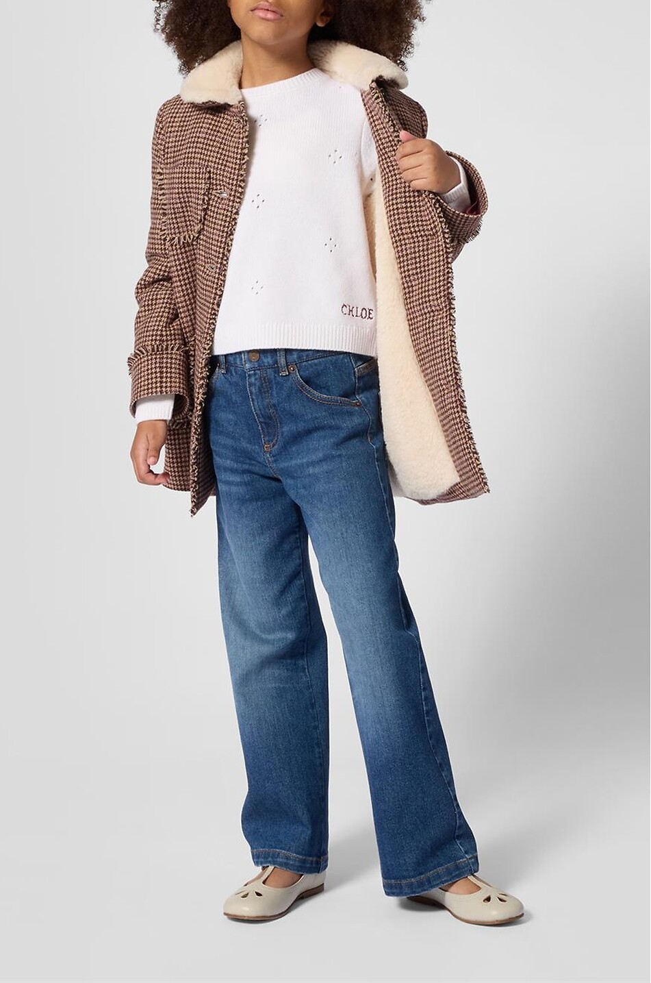 CHLOE Pull ajouré à col rond fille en laine et cachemire Fille BLANC CASSE 4
