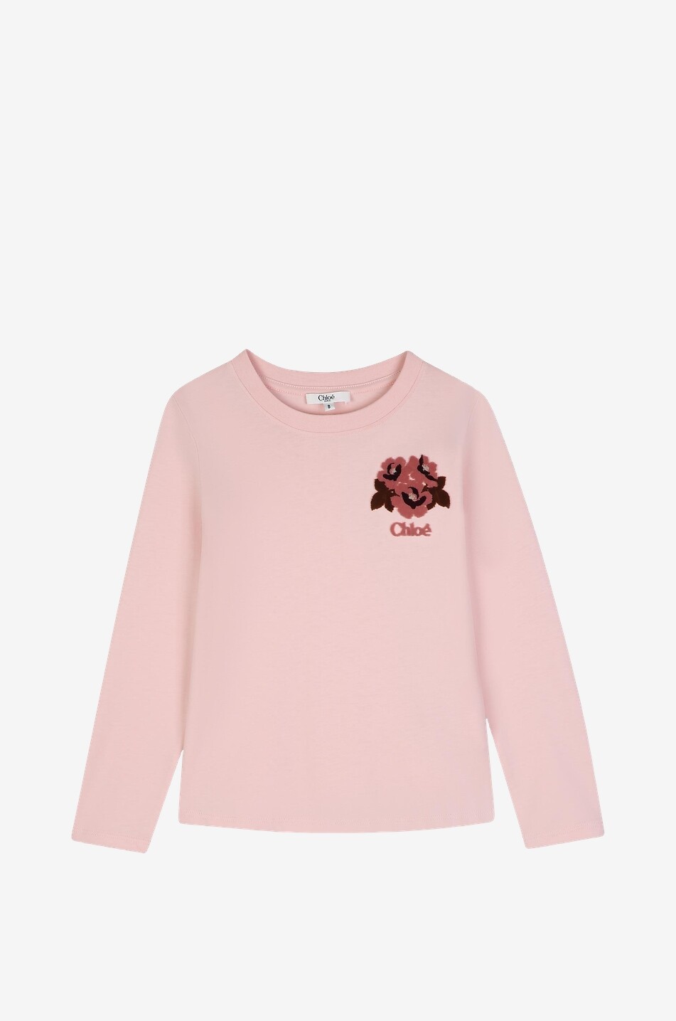 Girls' long-sleeved T-shirt with velvety floral embroidery