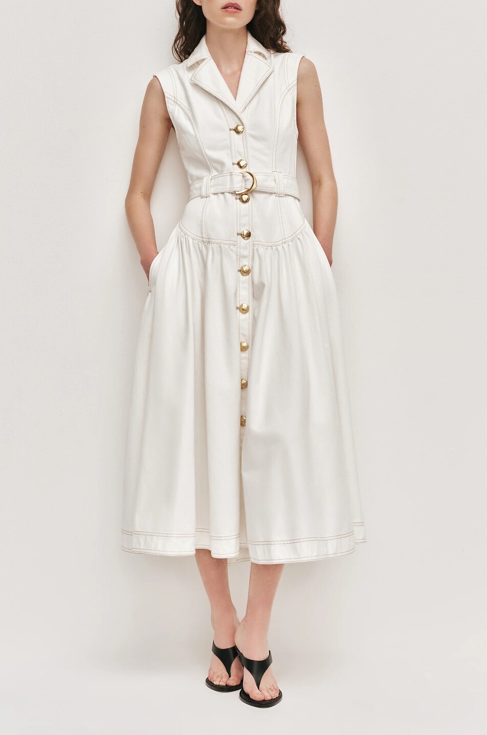 AJE Liliana sleeveless fitted denim midi shirt dress Women WHITE 4