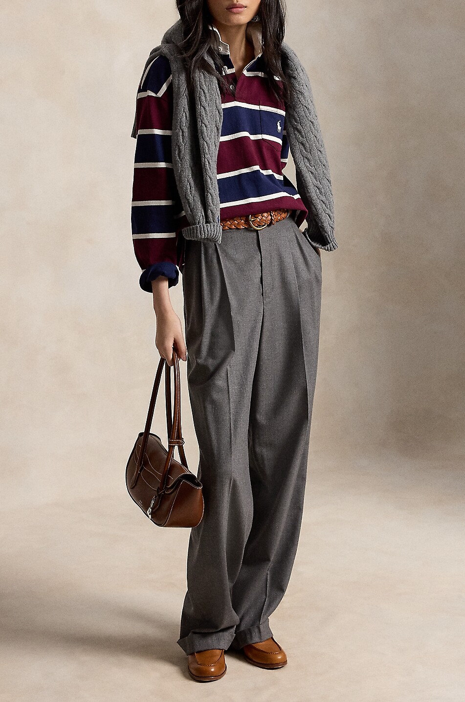 POLO RALPH LAUREN Gestreiftes Langarm-Rugby-Hemd aus Jersey im Oversize-Schnitt Pony Damen DUNKELROT 4
