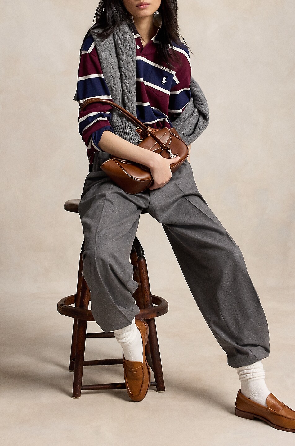 POLO RALPH LAUREN Gestreiftes Langarm-Rugby-Hemd aus Jersey im Oversize-Schnitt Pony Damen DUNKELROT 5
