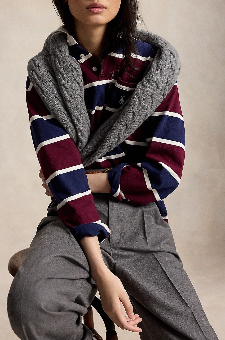 POLO RALPH LAUREN Gestreiftes Langarm-Rugby-Hemd aus Jersey im Oversize-Schnitt Pony Damen DUNKELROT 6