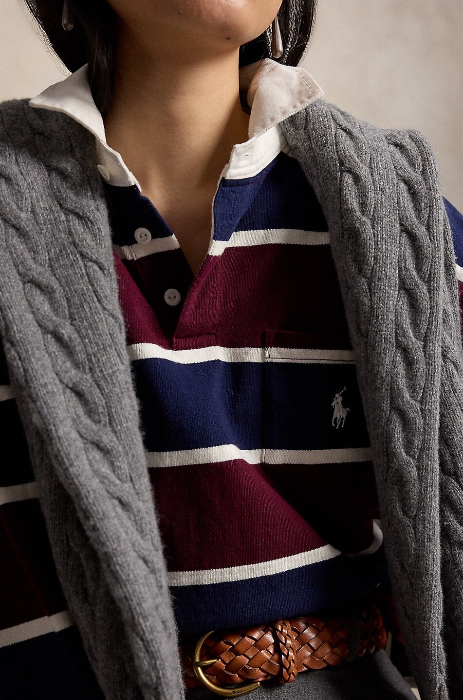 POLO RALPH LAUREN Gestreiftes Langarm-Rugby-Hemd aus Jersey im Oversize-Schnitt Pony Damen DUNKELROT 7