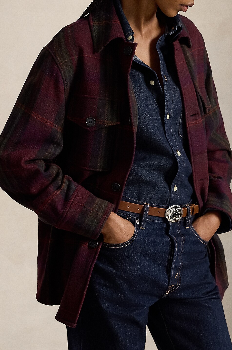 POLO RALPH LAUREN Chemise à manches longues en laine mélangée tartan Femme MARRON 2