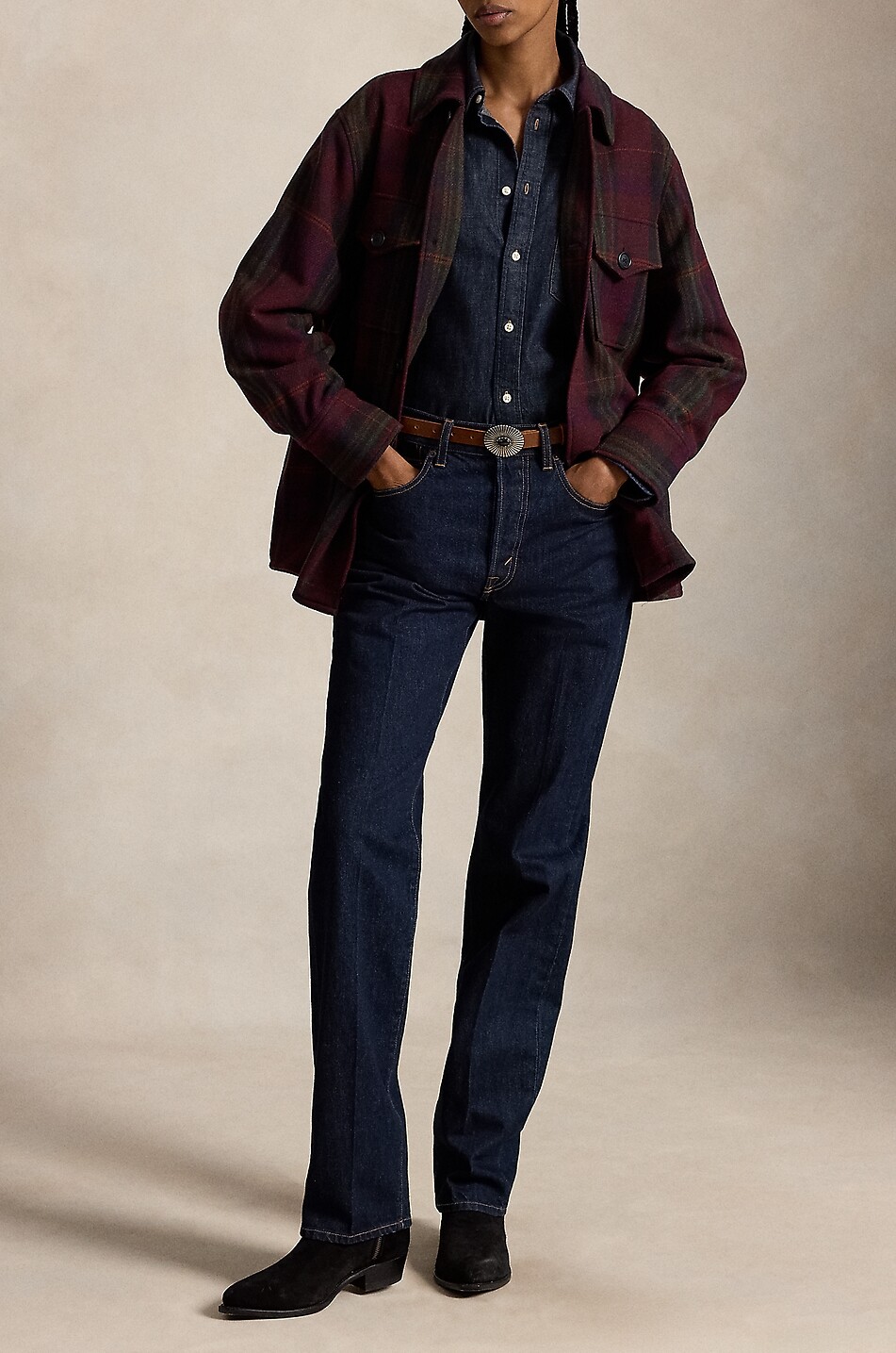 POLO RALPH LAUREN Chemise à manches longues en laine mélangée tartan Femme MARRON 4