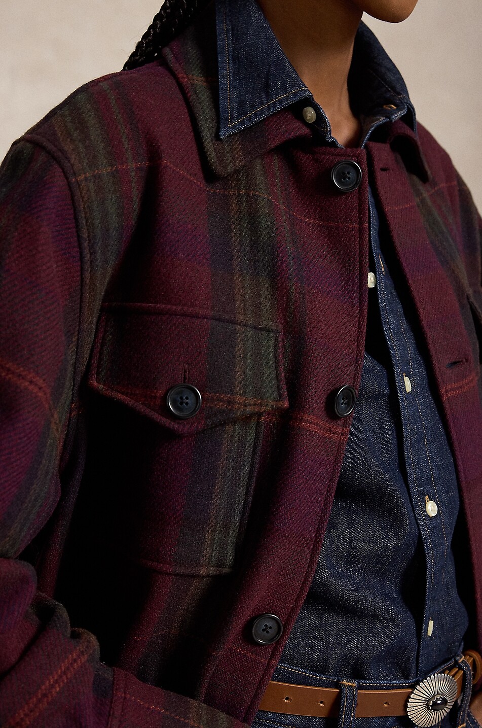 POLO RALPH LAUREN Chemise à manches longues en laine mélangée tartan Femme MARRON 5