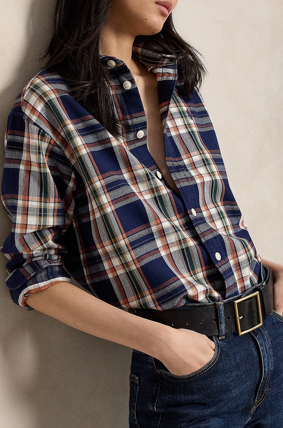 POLO RALPH LAUREN Relaxed Fit Pony checked cotton long-sleeved shirt Women DARK BLUE 3