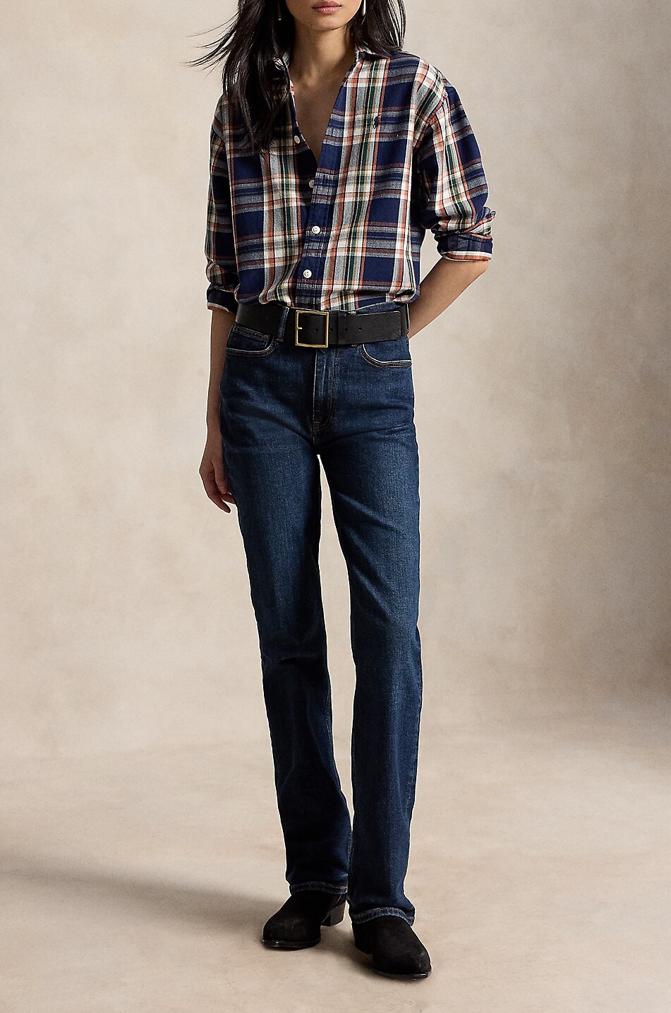 POLO RALPH LAUREN Relaxed Fit Pony checked cotton long-sleeved shirt Women DARK BLUE 5