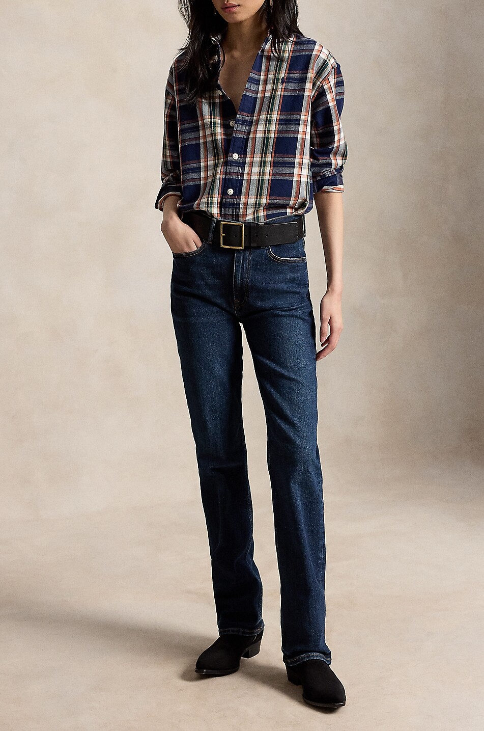 POLO RALPH LAUREN Relaxed Fit Pony checked cotton long-sleeved shirt Women DARK BLUE 6