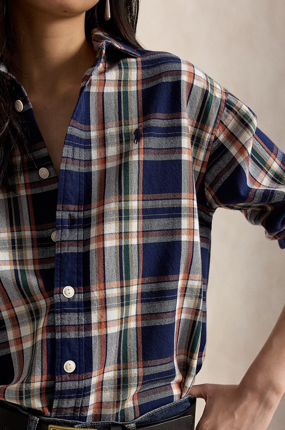 POLO RALPH LAUREN Relaxed Fit Pony checked cotton long-sleeved shirt Women DARK BLUE 7