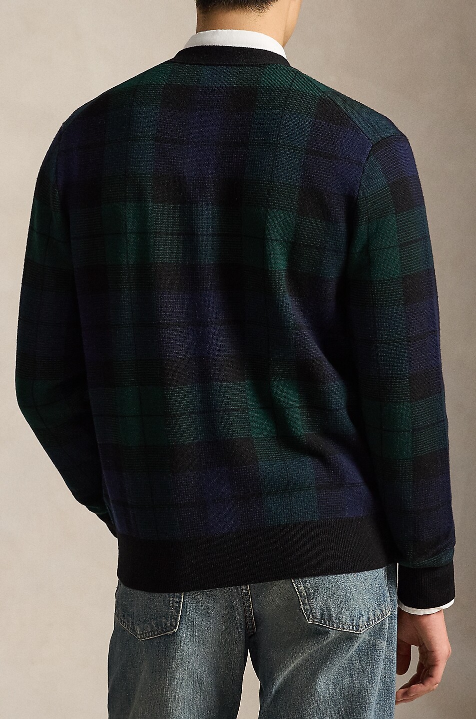 POLO RALPH LAUREN Tartan wool V-neck cardigan Men DARK GREEN 3