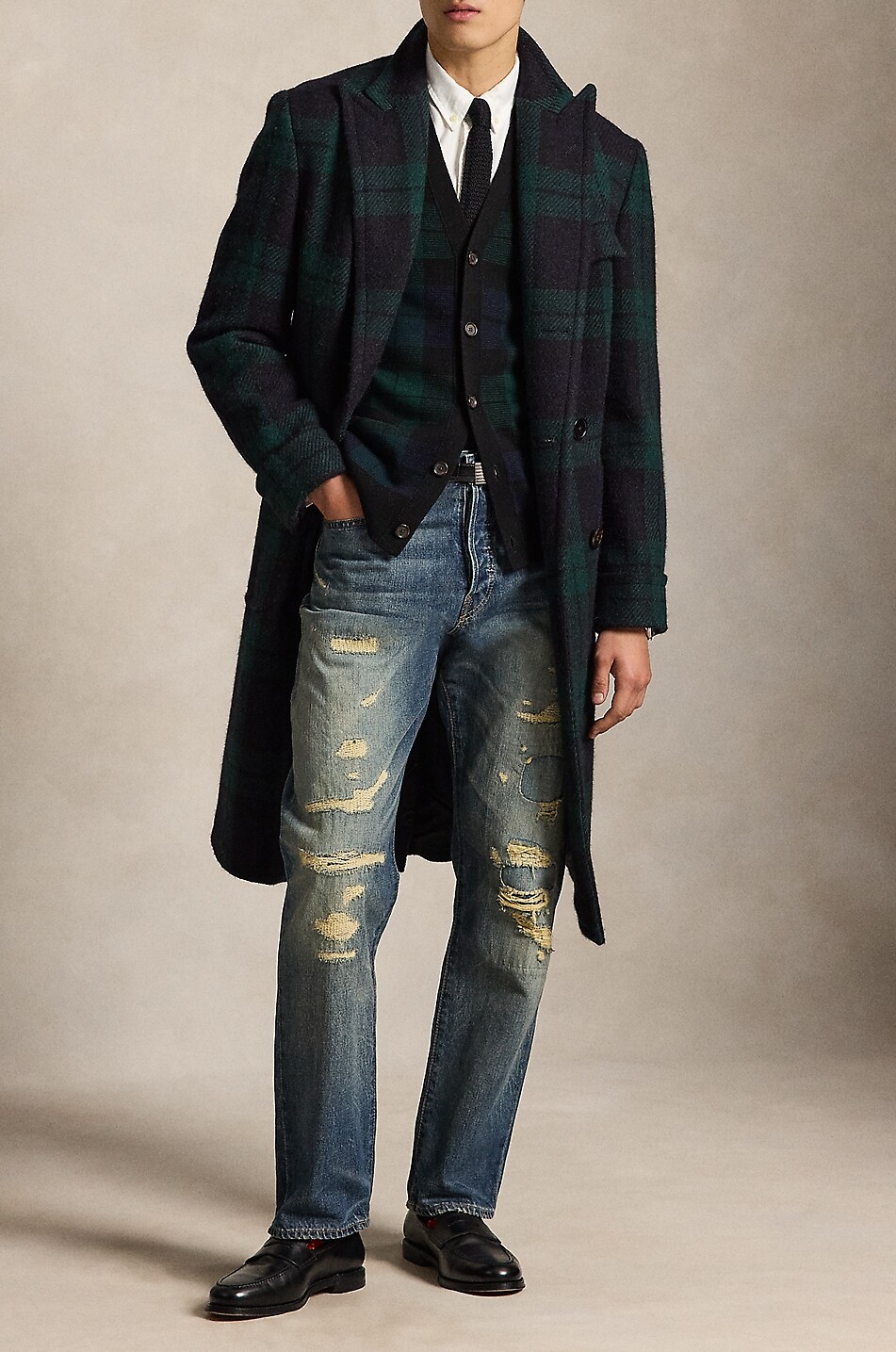 POLO RALPH LAUREN Tartan wool V-neck cardigan Men DARK GREEN 4