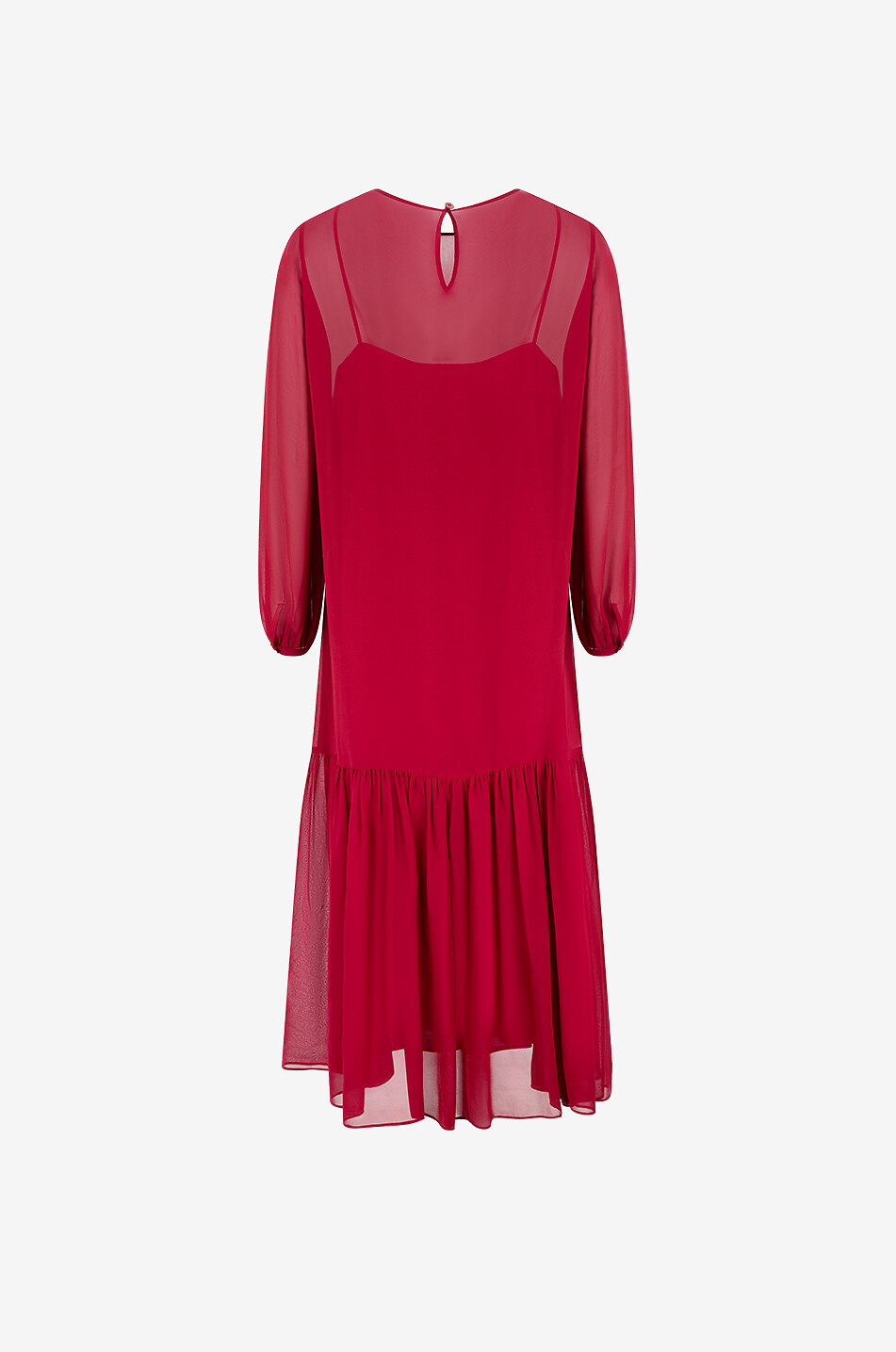 MARINA RINALDI Valda silk crêpe long-sleeved puff-sleeve dress Women RED 2