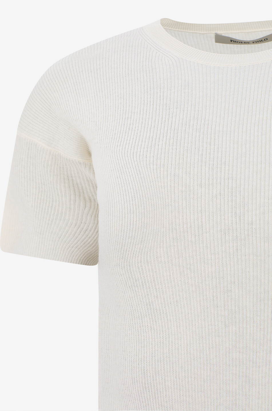 PHOEBE PHILO T-shirt à col rond côtelé en coton et soie Femme BLANC CASSE 3