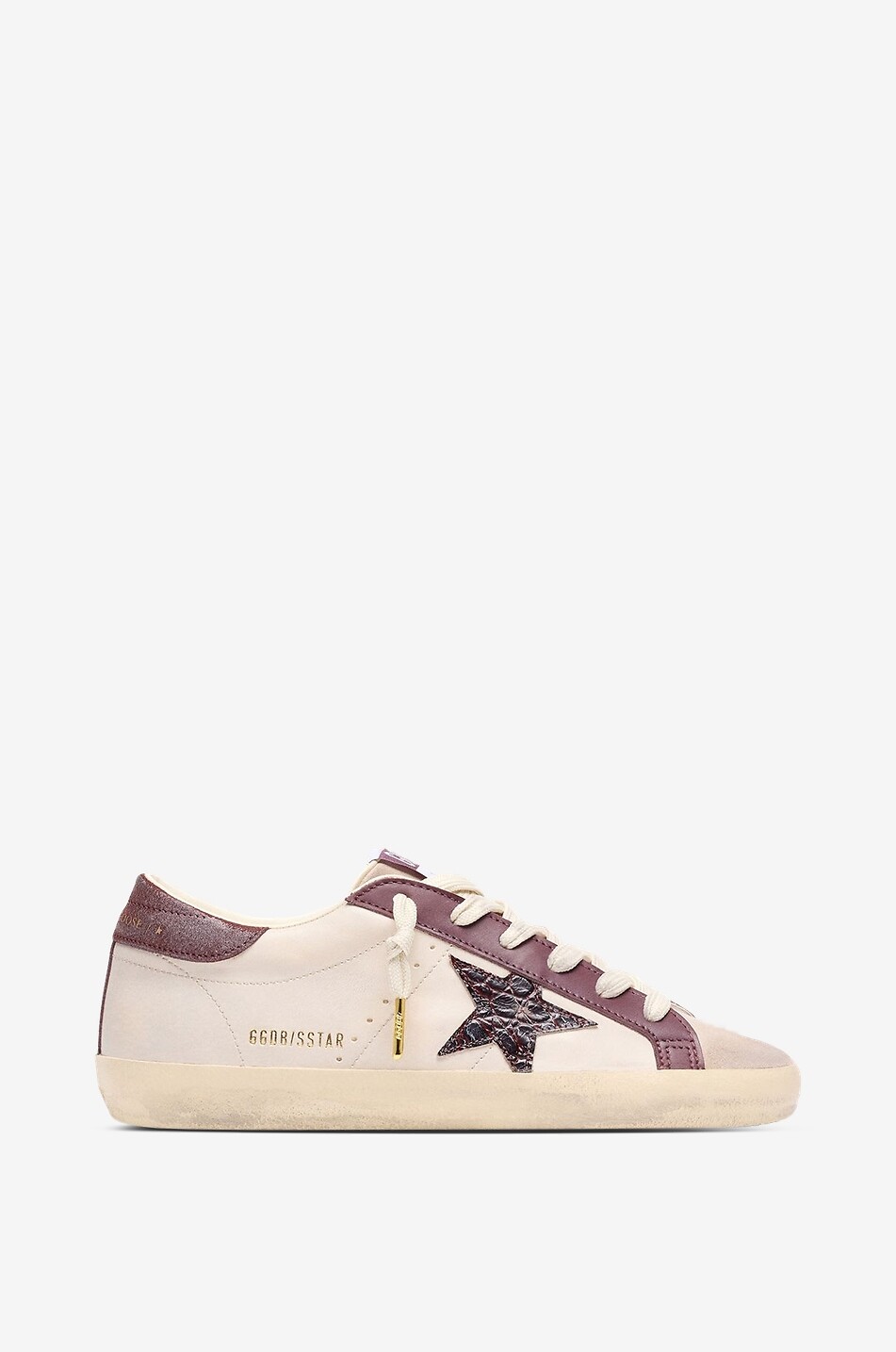 GOLDEN GOOSE Niedrige Sneakers aus Glattleder mit Kroko-Stern Super-Star Damen CREMEFARBEN 1