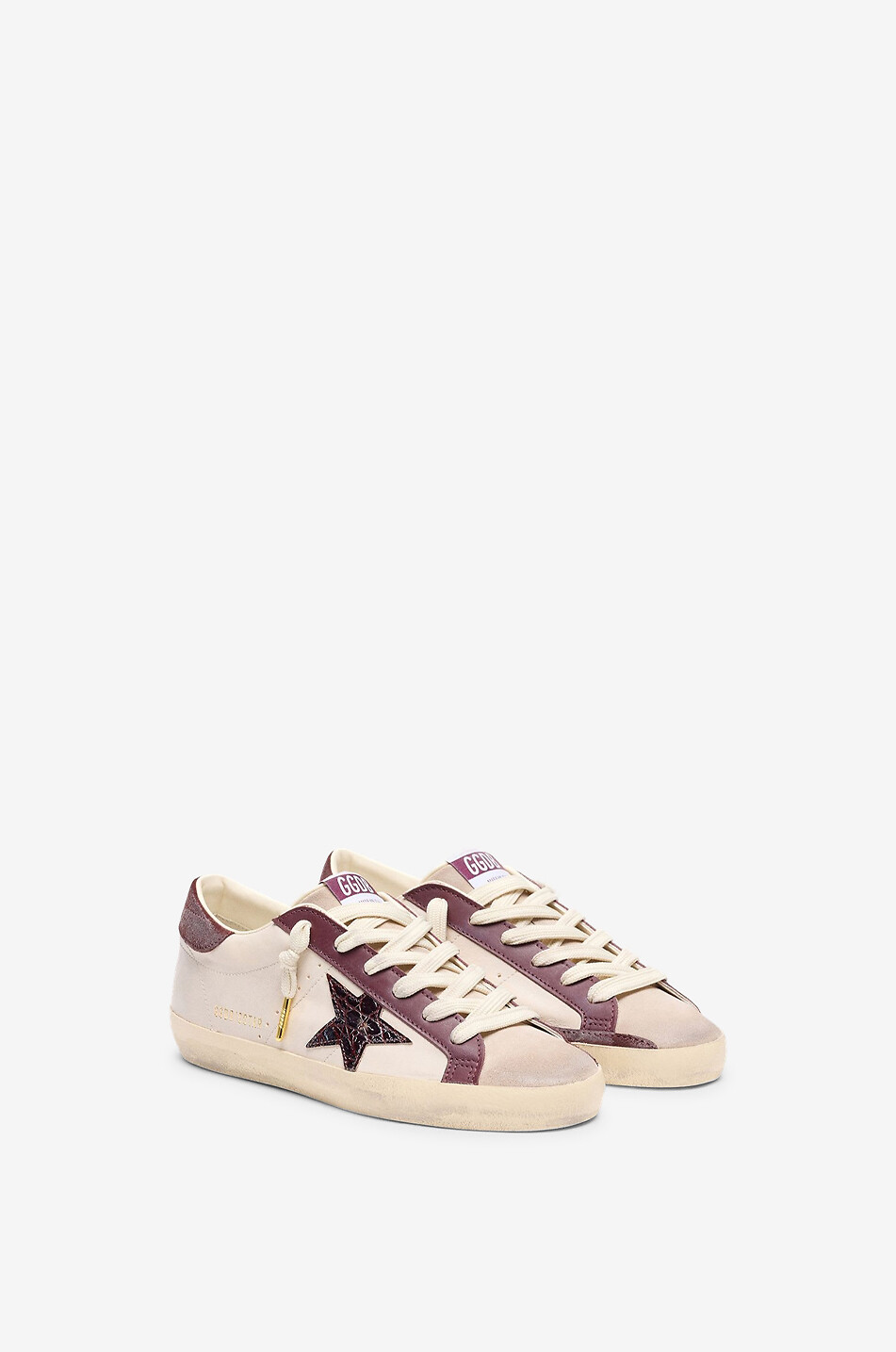 GOLDEN GOOSE Niedrige Sneakers aus Glattleder mit Kroko-Stern Super-Star Damen CREMEFARBEN 2
