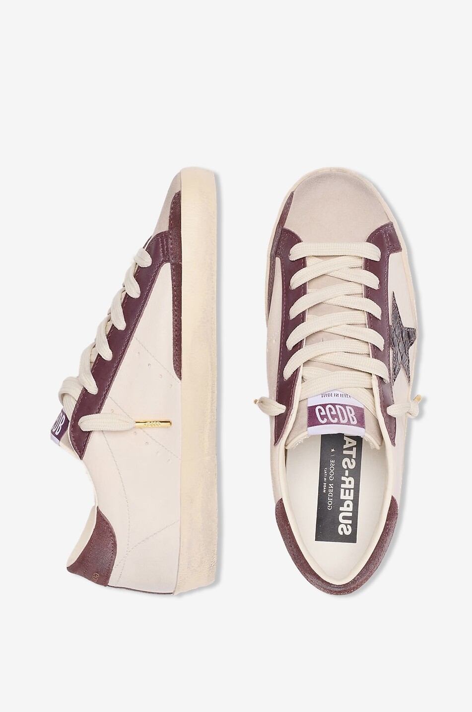 GOLDEN GOOSE Niedrige Sneakers aus Glattleder mit Kroko-Stern Super-Star Damen CREMEFARBEN 3
